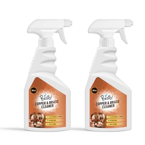 Amazon Brand – Presto! Copper & Brass Cleaner Spray | 1 L (500 Ml x Pack of 2) | For Fixtures, Utensils, Artifacts & Jewellery