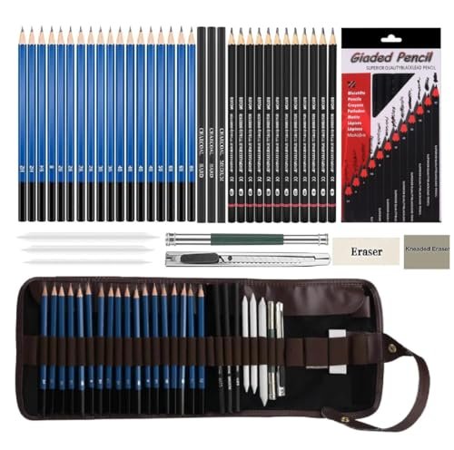 Corslet 41 Pcs Professional Drawing Supplies Sketching Art Kit Pencil Set With Tools Pouch Complete Artist Charcoal Sketch Pencils Shade Shading Portrait Gifts Accessories