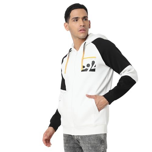 Spykar Hooded Full Sleeves White Sweatshirt for Men (Size: M)-MSSLGT2BC018-White