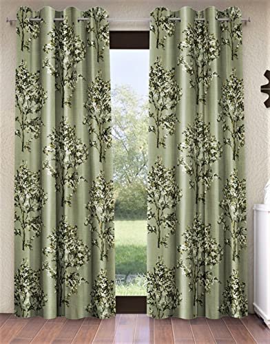 Fashion String 2 Pieces Floral Blossoms Eyelet Polyester Window Curtains – 5 Feet, Green