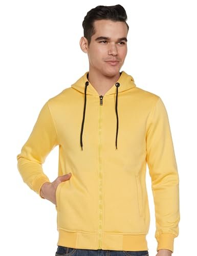 Qube By Fort Collins Men’s Fleece Hooded Neck Regular Fit Sweatshirt (929206 SMU_Mango Milange_Large)
