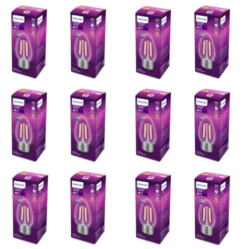 Philips 4-Watt 400-lumen Clear Candle E27 Base (Warm White, Pack of 12) – Decorative, Ambience for Chandeliers, Wall lights, Desk lamps, Floor lamps