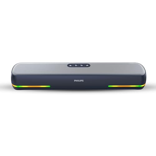 Philips TAB4120BL/94 Wireless Bluetooth Soundbar, 20W, 8H Playtime, Bluetooth 5.1, TWS Mode, RGB Light, LED Indicator, Built-in Mic, Voice Assistant, AUX/USB/TF Card Input, USB-C Charging (Sky Blue)