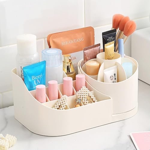SHUTTLE ART Makeup Organizer, White 360° Rotating Make up Organiser, Cosmetic Storage Box, Multifunctional Cosmetic Storage for Dressing Table, Bathroom and Bedroom (S-360 Makeup Box-White)
