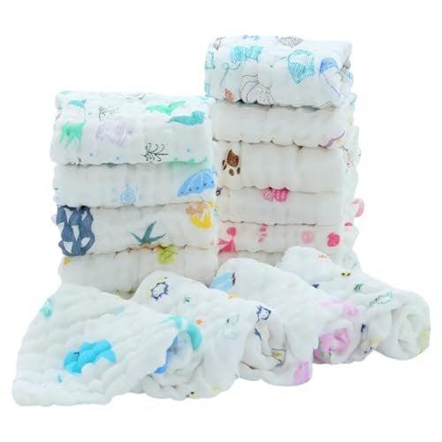Tinnie Frenzy Premium Muslin Baby Burp Cloths – Ultra Soft & Absorbent, 6 Layers for Newborns & Infants – Pack of 5/10 – Baby Essentials for Baby Feeding (White Printed, Pack of 5)