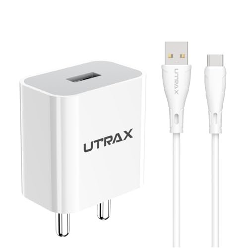 UTRAX 12W Fast Charger with USB to Type-C Cable | BIS Approved Mobile Charger | Fast Charging Adapter with Multi-Level Protection | Compatible with Android Smartphones, Tablets & Type-C Devices