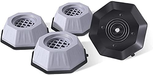 E-COSMOS Washer Dryer Anti Vibration Pads with Suction Cup Feet, Fridge Washing Machine Leveling Feet Anti Walk Pads Shock Absorber Furniture Lifting Base (Pack of 4) (Grey)