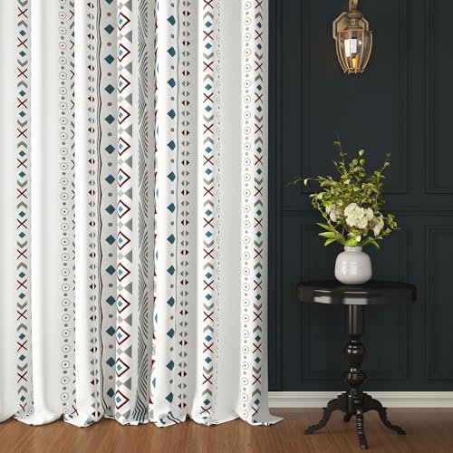 Story@Home Door Light-Filtering Curtains 7 Feet Long Set of 1,Abstract Print,Bohemian Cotton Curtain,Light Filtering Curtain,Curtains for Living Room,(116×215 cm,White & Grey),Perfect for Home Decor