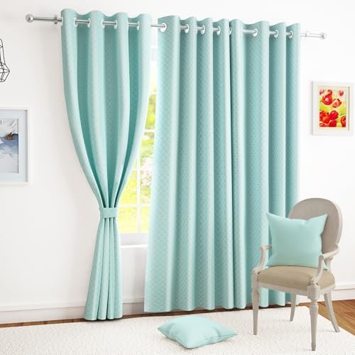 Story@Home Door Curtains 7 Feet Long Set of 1 | Room Darkening Curtain | Quatrefoil Printed | Thermal Insulated Curtain for Living Room | (116 X 215 Cm, Aqua & White) | Perfect for Home Decor