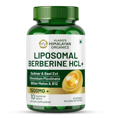 Vlado’s Himalayan Organics Liposomal Berberine for weight loss HCL+ 1500mg+ with Piperine, Chromium, Bitter Melon, Bael, Gudmar & Vitamin B12-10 Veg Tablets