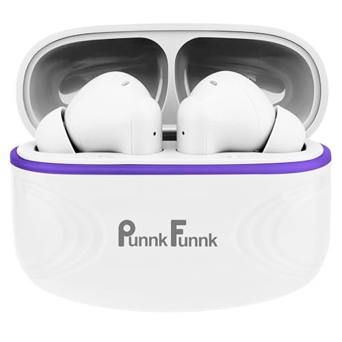 PunnkFunnk BeatXtra | Bluetooth 5.3 Wireless Earbuds | 40H Playtime | 32dB ANC & Quad ENC Mics | 13mm Drivers | 40ms Low Latency | IPX5 Water Resistant | Touch Controls(White)