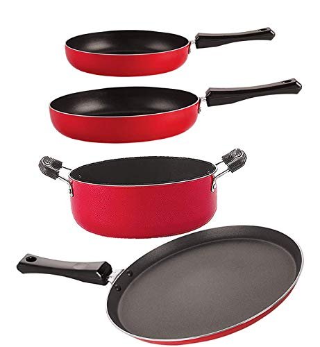 Nirlon Non Stick Premium Quality Aluminium Kitchenware Set of 4 Pieces with Extreme Durability (FT13_FP10_FP12_CS24)