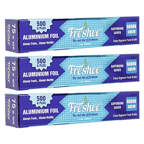 Freshee Aluminium Foil for Wrapping Food 22mtrs Silver Foil Roll Disposable Foil for Food Parcel 66000sqcm, Pack of 3