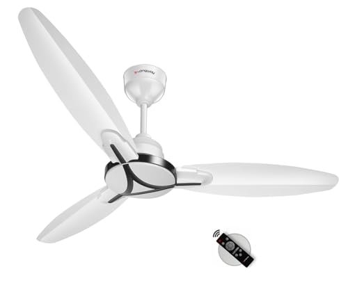LONGWAY Zephyr 1200 mm BLDC Ceiling Fan with Remote Control | BEE 5 Star Rated Energy Efficient | Ultra High Speed 3 Blade Anti-Dust Decorative Ceiling Fan | 3 Years Warranty (1, White)