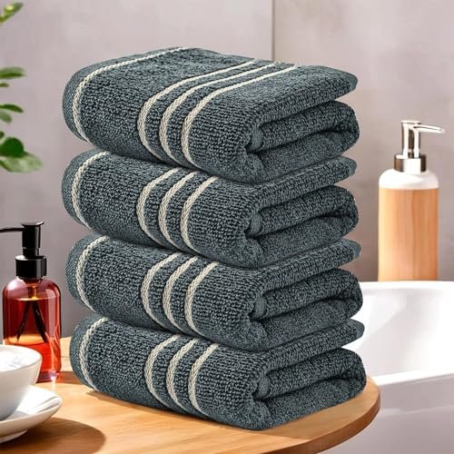 Urbane Home Pack of 4 Soft Cotton Face Towels for Men & Women/Ladies | Easily Washable | Pocket Towels & Workout Gym Napkins for Men – Dark Grey