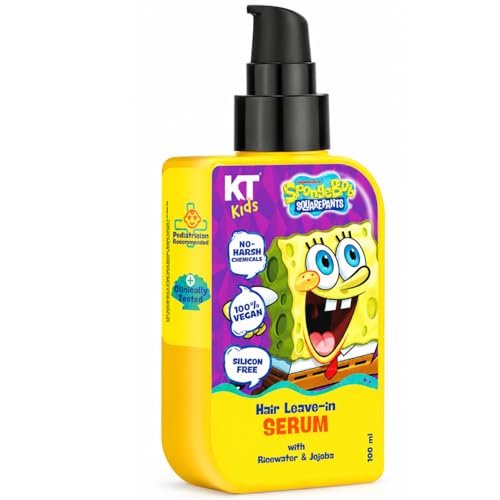 KT Kids Hair Serum for 3-12 Years | Pediatrician Approved | Rice Water & Jojoba Oil | Non-Sticky, Removes Frizz, Smooths Hair | pH Balanced & 100% Vegan | 100ml