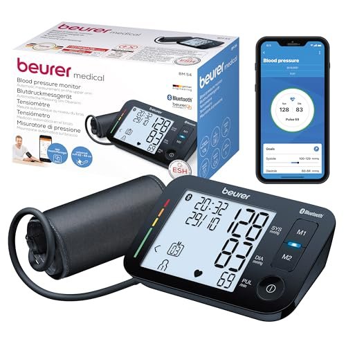 Beurer Bm 54 Fully Automatic Upper Arm Blood Pressure Monitor With Universal Cuff Up To 44 Cm,Risk Indicator,Xl Display,Pulse Measurement,Bluetooth (Bm54),Black (Pack Of 1) (655.12)