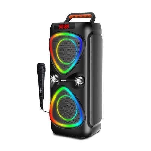 FRONTECH Smash-251 Party Speaker | 30W| RGB Lights | Dual 4” Drivers | 2400 mAh Battery | TWS/FM/USB/BT/TF/AUX | Wired Mic | Portable Speaker with Handle | 1 Year Warranty (SW-0251)