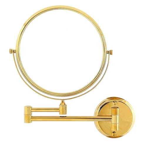 CIPLA PLAST Shaving Mirror for Bathroom | Round Makeup Mirror | 360 Degree Rotation Adjustable Frame (Gold)