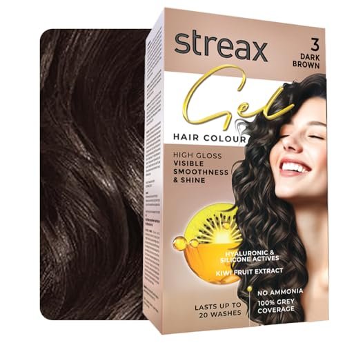 Streax Gel Hair Colour for Women & Men, Dark Brown 3, 150ml | Hair Colour Dark Brown| 100% grey coverage | Long Lasting Hair Color, Easy to Use | Ammonia-Free Hair Color, Lasts Up to 20 Washes