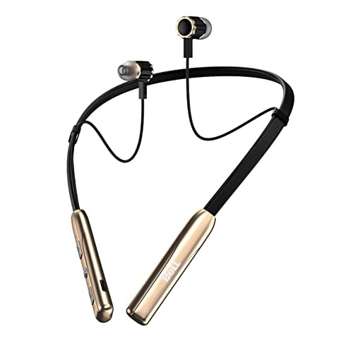 BeLL BLBHS055 Voice Assistant Bluetooth Wireless in Ear Earphone Headset with Super deep bass & Mic, 50H Play Time, Stereo Headset & Magnetic Earbuds with Passive Noise Cancellation Neckband (Gold)