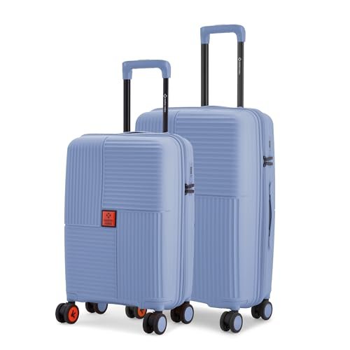 Nasher Miles Singapore Hard-Sided Polypropylene Luggage Set of 2 | 55cm & 65cm | 8 Wheels Small & Medium Trolley Bag for Travel | Suitcase (Navy Blue)