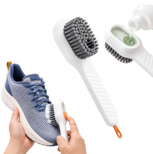 THE COOL GRANDMOM Multifunctional Liquid Shoe Brush with Soap Dispenser – Pack of 1 | Press Type Cleaning Box Long Handle Washer for Sneakers, Sports Shoes, Leather & Household