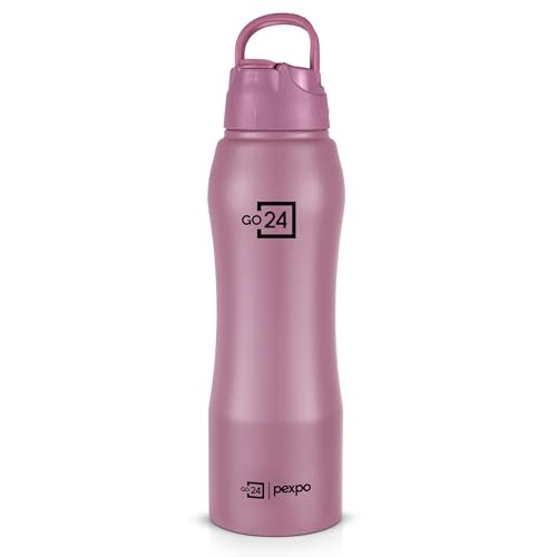 Go24 pexpo Belly ISI Certified Stainless Steel Water Bottle – 750ml, with Straw Lid Sipper Cap | Single Wall Fridge Bottle | For Home, Office, Gym, School, Yoga & Trek – Rosy Brown