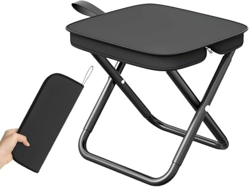 Jainav Enterprise Folding Stool Portable Mini Camping Stool with Carry Bag – Lightweight Foldable Outdoor Seat with Metal Frame and Fabric Top for Travel Fishing Hiking Garden Picnic (Black)