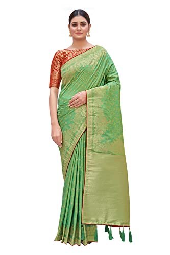 Monjolika Fashion Women’s Woven Silk Saree With Blouse Piece (4503_Light Green)