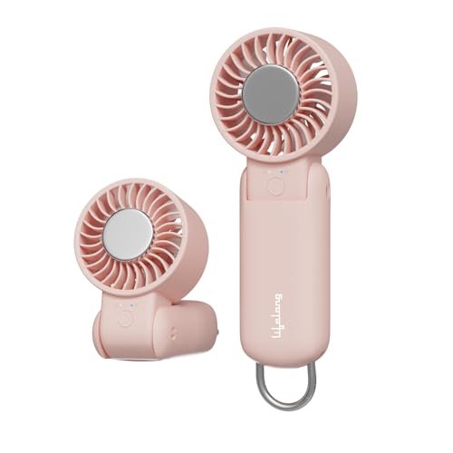 Lifelong Hand Fan with Ice Touch | Portable & Foldable Rechargeable Fan with 2000mAh Battery, 5 Speed Settings,Type-C Charging, Powerful Cooling, Start with Long Press, Non-Slip Base, Travel Friendly