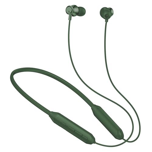 Kratos Green Bluetooth Neckband with 55H Playtime, Deep Bass, Stereo Sound, HD Calls, Magnetic Earbuds, Voice Assistant, Type-C Fast Charging, Rich Audio, Hollow Switch for Comfort & Style
