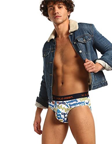 U.S. POLO ASSN. Men Brushed Elastic Cotton Stretch IYAJ Briefs – Pack of 2 (Bright Blue/White S)
