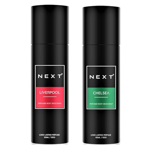 Next Care Liverpool & Chelsea Perfumed Body Spray for Men & Women | Long Lasting Deodorant Combo Pack | Fresh Citrus & Smokey Vanilla Fragrance | Body Deodorant Spray | 150ml Each (Pack of 2)