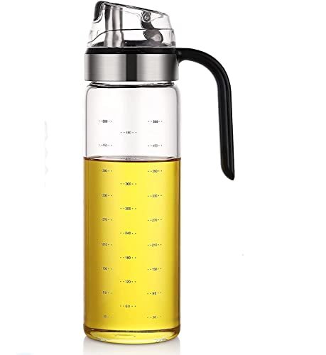 DOMELIXA Olive Oil Dispenser Bottle 500 ml Glass Oil Cruet with No Drip Spout, Ergonomic Non Slip Handle & Measuring Marks – Leakproof Oil and Vinegar Dispenser for Kitchen Cooking