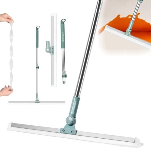 Solitude 50-Inch Rotating Floor Squeegee, Heavy Duty Bathroom Silicone Wiper with 180-Degree Swivel Head, Stainless Steel Extendable Handle, Easy Floor Cleaning Tool
