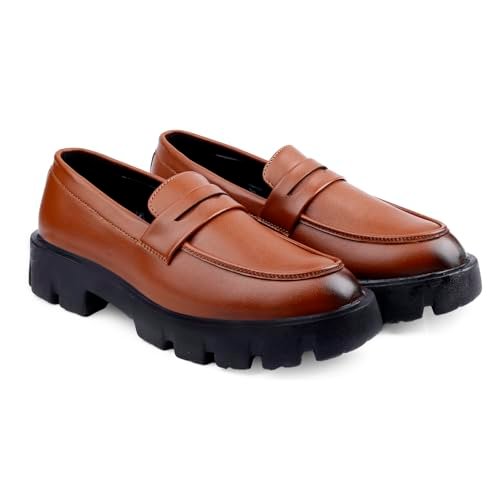 WUGATTI Men’s Tan Synthetic Leather Lightweight & Office Wear Slip-On Loafers 10