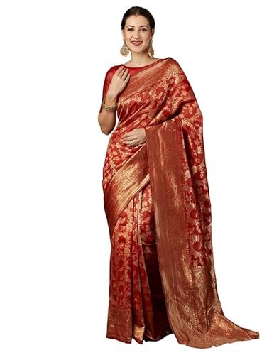SIRIL Women’s Banarasi Silk Saree | Jacquard Silk Saree With Unstitched Blouse Piece (3662S395A_Red)