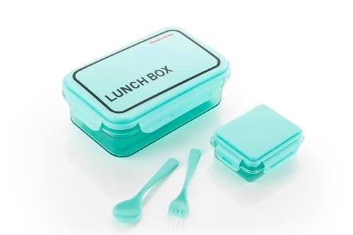 ATTRO Crunch Plastic Lunch Box Airtight, BPA-Free Comes with Fork & Spoon – Ideal for Office, School, Travel, Adults & Kids- Green- 900ml