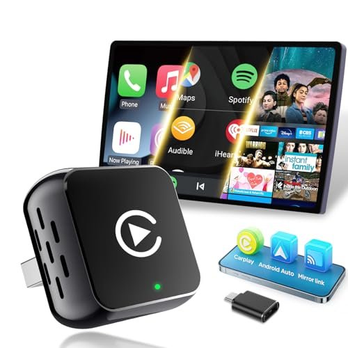CEROAN 4-in-1 Wireless Carplay & Mirror Link Adapter, Ultra Android Auto Wireless Adapter with Bluetooth 5.3 & 5GHz Dual-Band WiFi, Latency-Free, Supports iOS 10+/Android 11+ (Mirror Pro Mode)