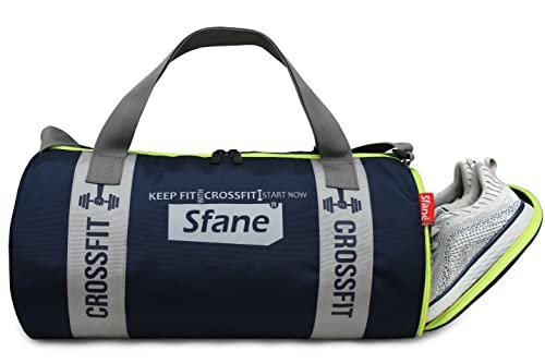 Sfane Gym Bags for Men with Separate Shoe Compartment Sports Gym Bags for Women Unisex Duffle Bags for Gym for Carry & Travel Adjustable Duffel Bags Sports Bag – Navy Blue & Grey.