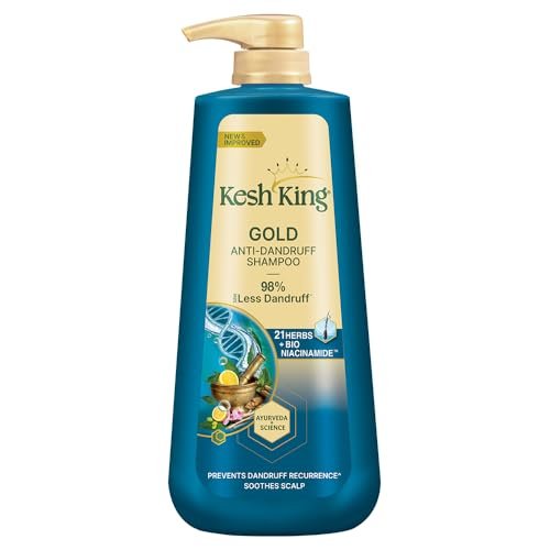 Kesh King Gold Anti-Dandruff Shampoo with 21 Herbs + Bio Niacinamide for Men & Women I 99% Users saw reduced dandruff in 2-weeks* I Eliminates dandruff & maintains scalp moisture, 600ml