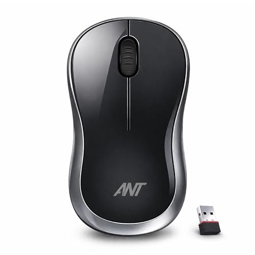 Ant GLOBE15 Wireless Mouse |2.4GHz High-Speed Connectivity |1200 DPI Optical Tracking |12M Battery Life |10m Range USB Plug & Play, Lightweight Ergonomic Design for Laptop,PC,Mac,Windows -Black/Silver