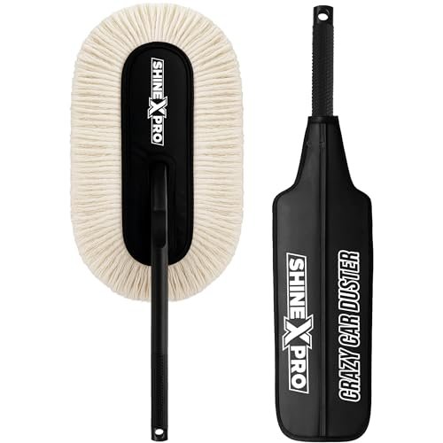 ShineXPro Car Duster – Lint-Free & Scratch-Free Car Cleaner Brush with Long Handle – Car Dust Cleaner features Paraffin Wax Coating for 2x better Cleaning Performance – Car Cleaning Brush for Exterior