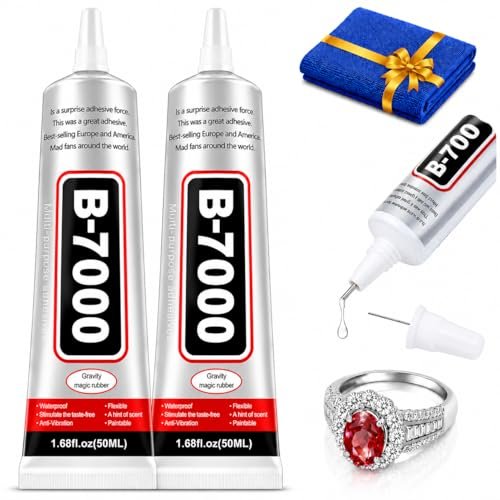 AutoKraftZ B7000 Multipurpose Glue 50ml (Set of 2) with Cleaning Cloth, Fabric Glue for Clothes, Jewellery Making, Mobile Display & Screen Repair, Craft Adhesive for Beads, Rhinestones, Crystal& Glass