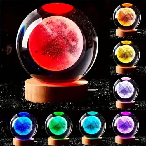 GITGRNTH 3D Moon Crystal Ball Lamp with Automatic Color Changing USB Powered LED Light Base – Gift for Couple, 3D Crystal Ball,3D Moon Crystal Night Light for Couple (16 Color Moon)