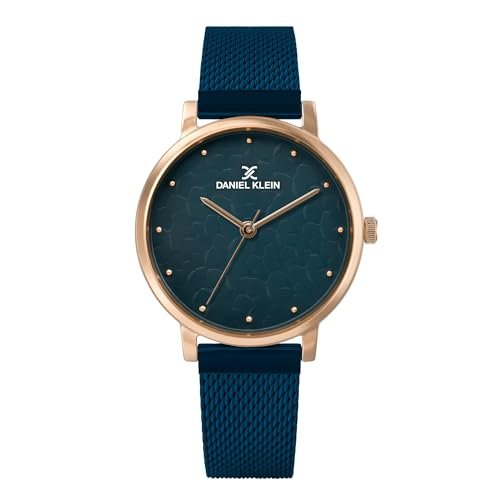 Daniel Klein Analog Blue Textured Round Dial Rose Gold Case Blue Mesh Strap Water-Resistant Wrist Watch for Women Girls, Ladies DK11637-7