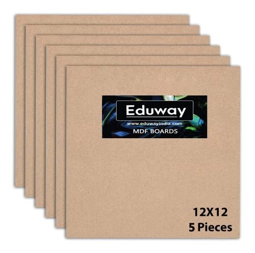 Eduway® 12×12 Inch MDF Board Wood Sheet for Mandala , Lippan, Resin Art & Craft, 4mm Thick, Pack of –5 – Premium Cardboard Material for Artists, Art and Craft Students – Hard Cutout in Small and Large Sizes (30×30 cms)
