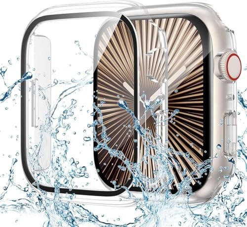 GLAMYOURS Hard PC Case with Tempered Glass Screen Protector Compatible with Apple Watch Series 9 (2023) Series 8 Series 7 41mm, Thin Scratch Resistant Cover for iWatch S9/S8/S7