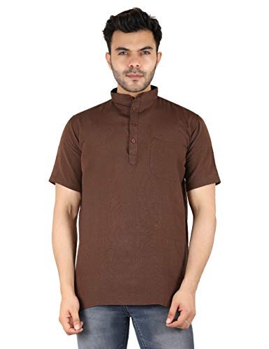 LATEST CHIKAN Men’s Cotton Regular Casual Solid Short Kurta Half Sleeves – SK-DB-BR-40